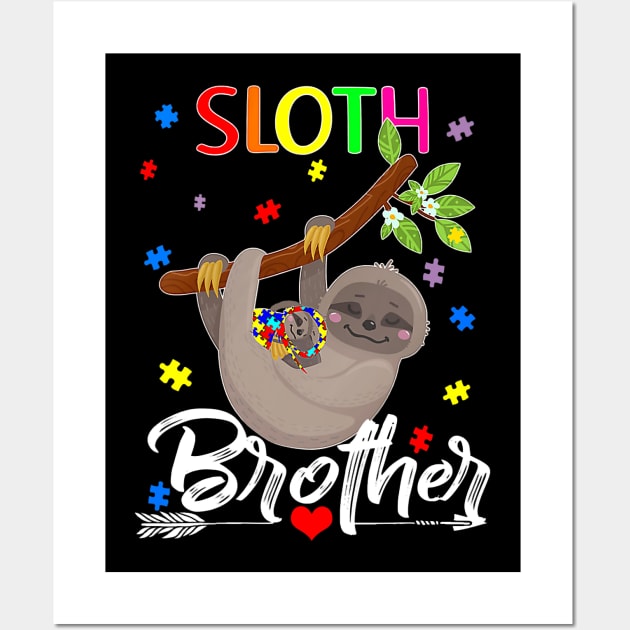 Sloth Autism Awareness Cute Sloth Puzzle Piece Brother Wall Art by sabrinasimoss